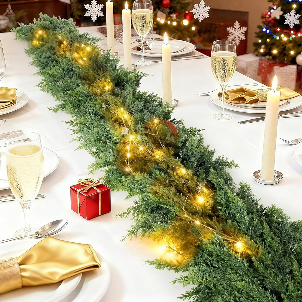 Christmas Garland Real Touch Cedar Garland Christmas Decorations 6 ft Soft and Lush Realistic Faux Pine Garlands for Mantle Table Stairs Door Doorframe Fireplace Indoor Outdoor Holiday Decorations
