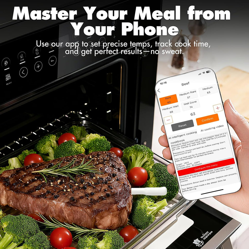 AI Digital Meat Thermometer, 500 ft Long Range Bluetooth Grill Thermometer for Smoker, Oven, BBQ, Digital Food Thermometer for Kitchen Cooking (Single Probe)