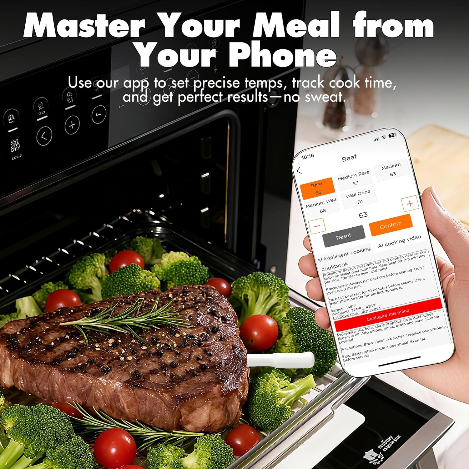 AI Digital Meat Thermometer, 500 ft Long Range Bluetooth Grill Thermometer for Smoker, Oven, BBQ, Digital Food Thermometer for Kitchen Cooking (Single Probe)
