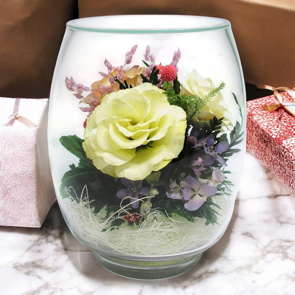 Fiora Flower | Preserved Roses & Floral Arrangement in Sealed Glass Vase | Lasts up to 5 Years | Elegant Gift for Weddings, Birthdays, and Anniversaries (Ivory)