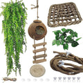 5PCS Coconut Hut for Gecko, Lizard Coco Den with Ladder and Reptile Hammock Bearded Dragon Tank Accessories Climbing Hanging Plants Jungle Vine Flexible Reptile Leaves Decor