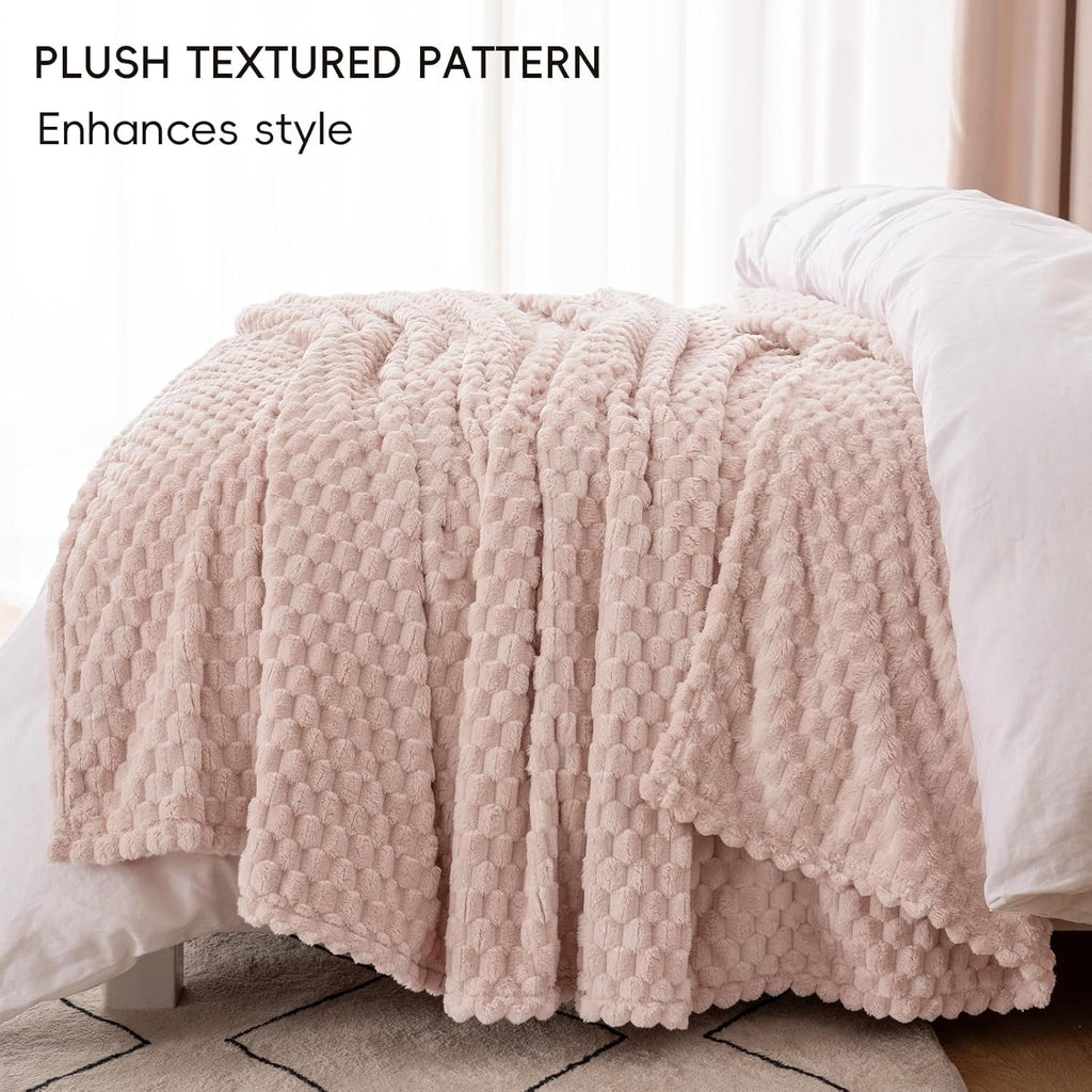 PHF Ultra Soft Flannel Fleece Blanket King Size, Lightweight 3D Jacquard Fleece Blanket, No Shedding, No Pilling, Luxury 340GSM Aesthetic Fluffy Cozy for Bed Room Decor, 108"x90", Rose Smoke