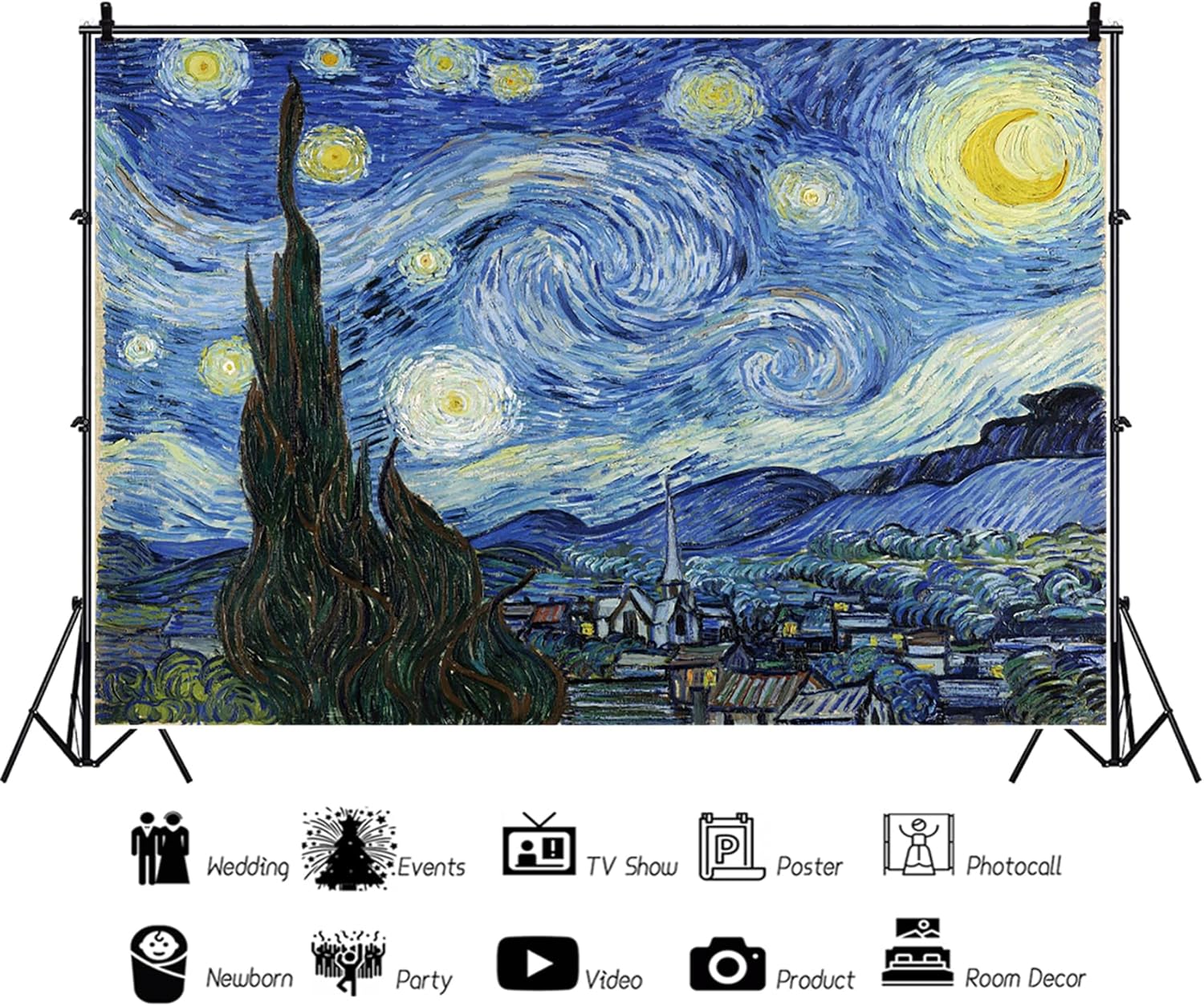 Baocicco 10x8ft Vincent Van Gogh Artwork Starry Sky Backdrop Famous Post-Impressionism Oil Painting Photography Background Wallpaper Decoration Birthday Party Baby Shower Wedding Photo Studio Props