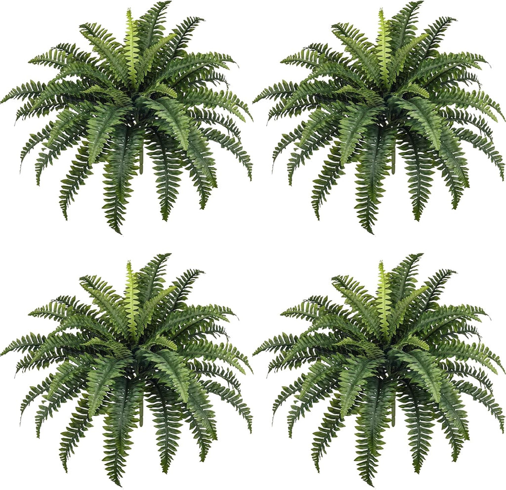 35" Fake Ferns, 4 Large Artificial Bonston Ferns Bushes Plants with 39 Fronds for Outdoors Garden Patio Porch Entrance Low Maintain Home Decor
