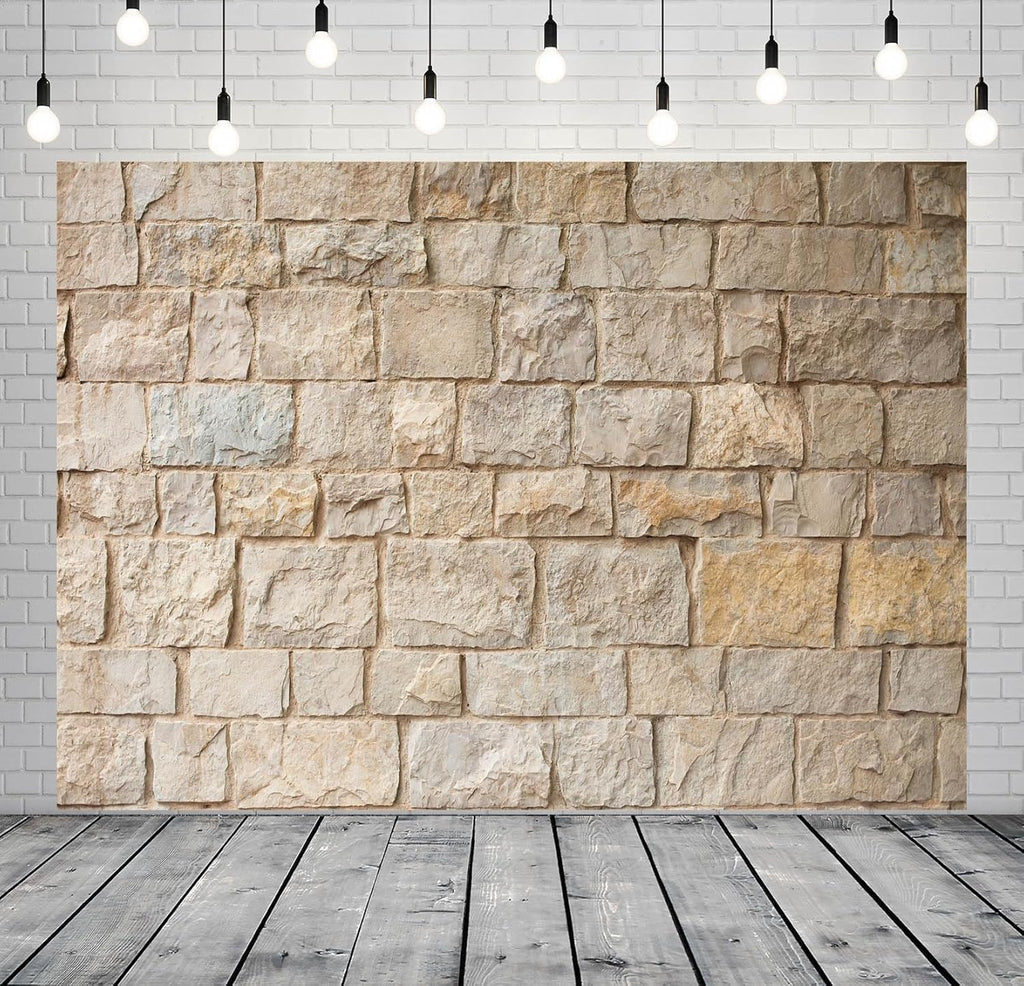 12x8ft Fabric Brick Stone Wall Backdrop - Old Outdoor Rock Stone Textures Background for Medieval Castle Party Decorations, Baby Shower, Kids, Adults Portarit Photo Props