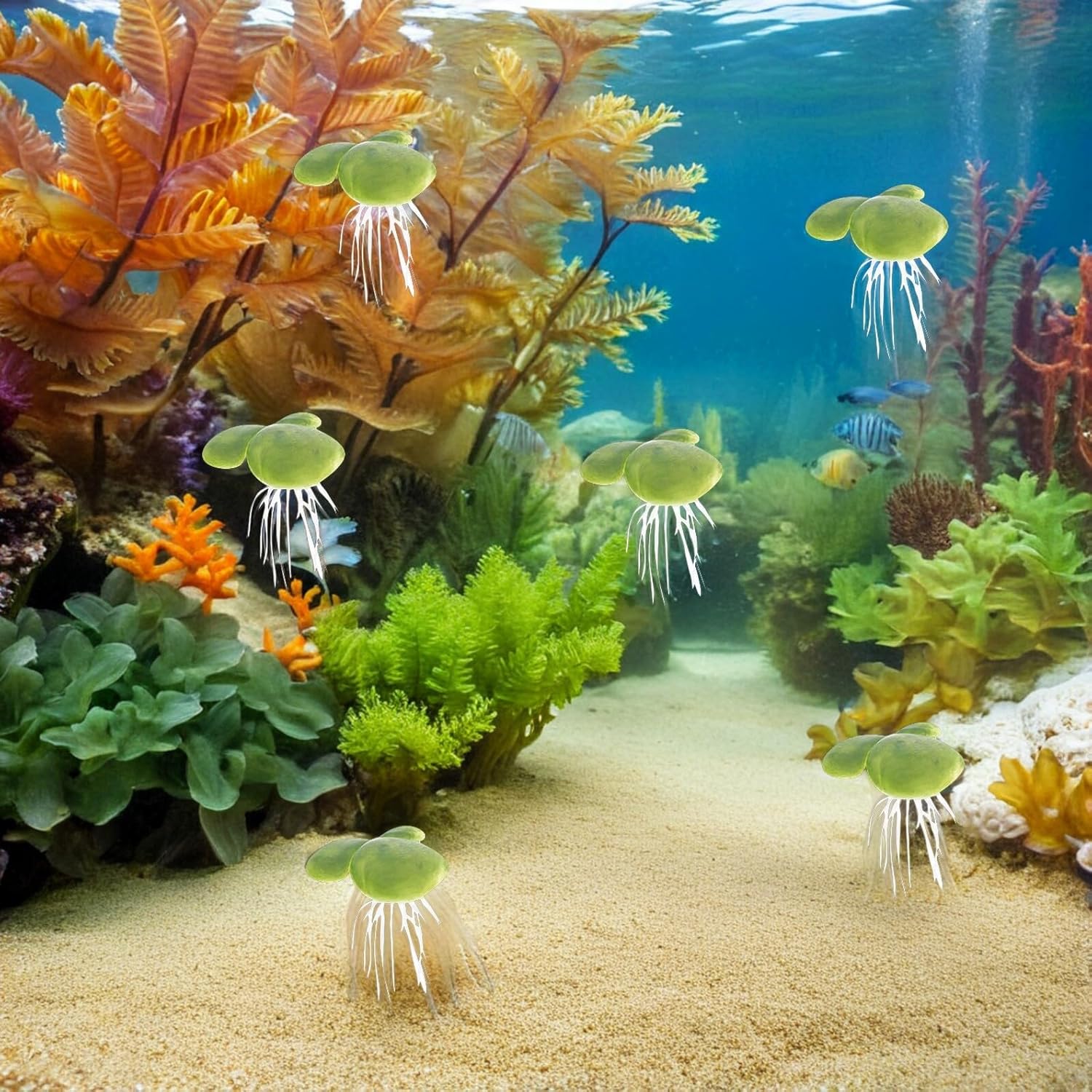 18pcs Artificial Duckweed Floating Aquarium Plants Plastic Fish Tank Decor for Freshwater Tanks Providing Shade and Natural Landscape Effect