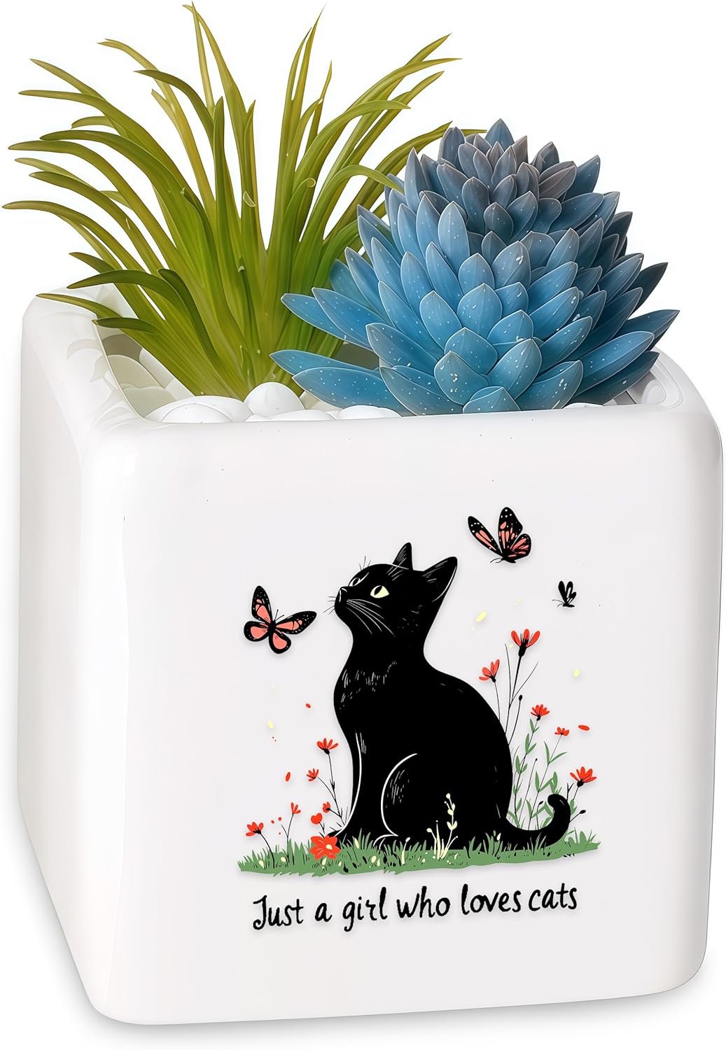 Black Cat Succulent Planter Flower Plant Pot Small, Gifts for Women Teens Girls Kids, Cat Lovers Themed Stuff Accessories Things Decor Merch, Home Office Table Desk Decoration!