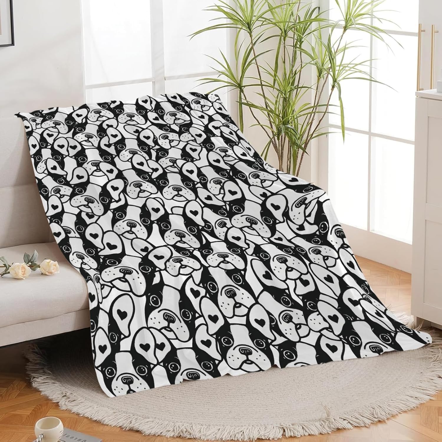 Boston Terrier Throw Blanket French Bulldog Frenchie Puppy Stuff Gifts for Dog Lover Kids Girls Boys Adults Women Men Soft Cozy Warm Plush Fluffy Fuzzy Fleece Blanket Decor 40''X50''