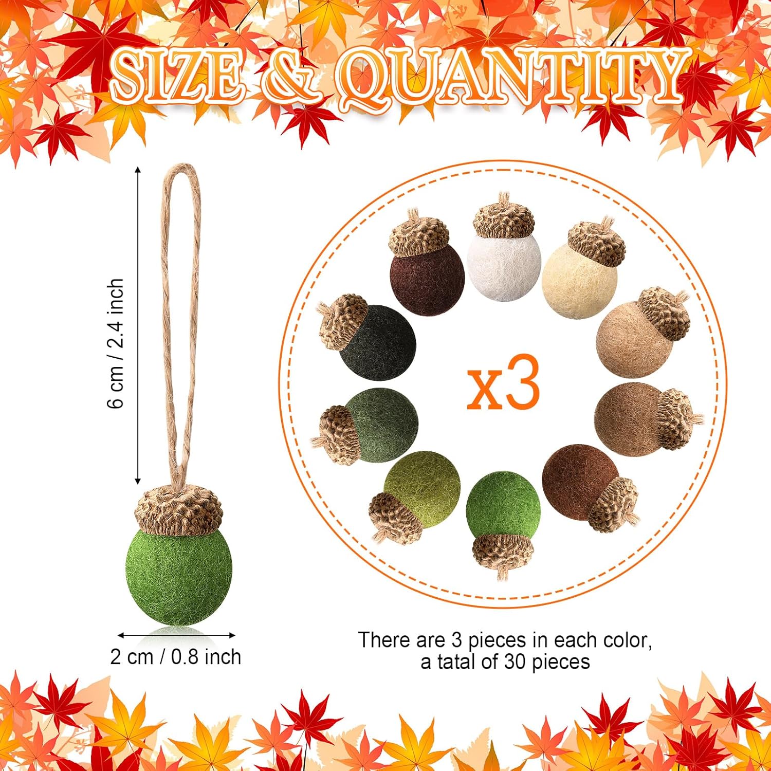 Tatuo 30 Pcs Christmas Felt Acorn Ornaments Colorful Wool Felt Acorn Pom Balls Mini Wool Acorns Bulk for DIY Xmas Crafts Christmas Tree Hanging Ornaments Party Favors Home Indoor Decor(Vintage Colors)