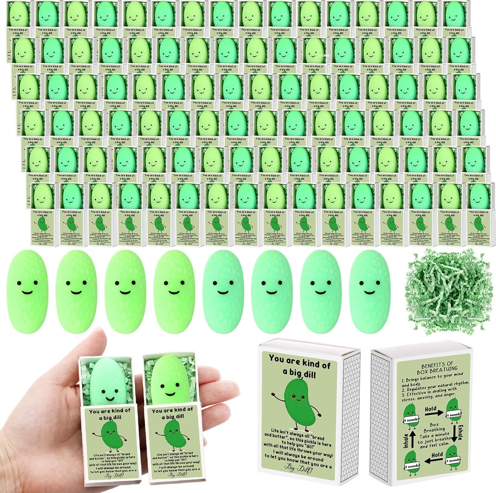 Wettarn 20 Sets Appreciation Pickle Gifts Cute Stress Balls with Support Gift Boxes Inspirational Party Favors for Employee Coworker Friends Office Positive Relief Toys, Luminous