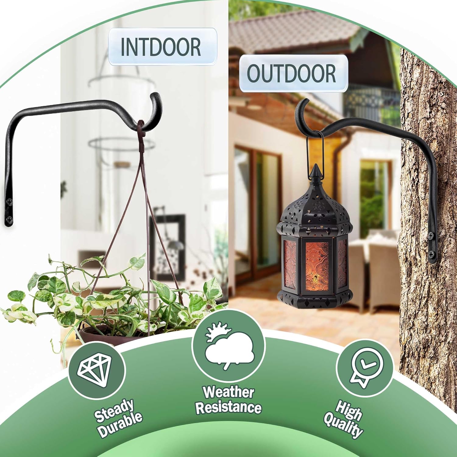 Durable Plant Hangers Brackets: 2 Pack 8 Inch Outdoor Metal Hanging Plant Brackets - Rustproof Wall Hooks for Hanging Flower Basket Bird Feeders Wind Chimes and Lanterns