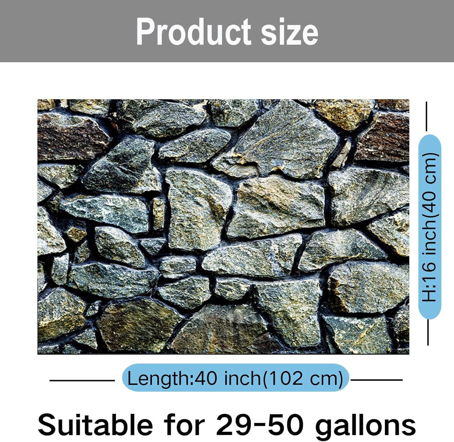 ELEBOX Fish Backgrounds Paper Double Sides 3D Stone & Trees Aquarium Background Picture 16" x 40" Fish Tank Background