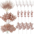 75 Pcs Christmas Glitter Branches 3 Styles Artificial Christmas Picks Berries Stems Pine Needles Floral Twig Spray for Xmas Tree Ornaments DIY Wreath Garland(Rose Gold)