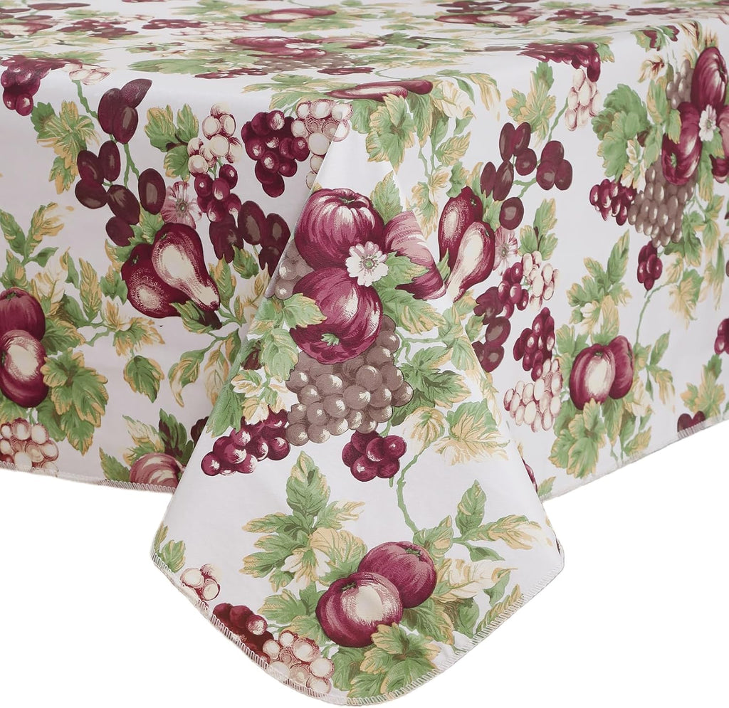 Walrus Heavy Duty Vinyl Tablecloth with Flannel Backing Waterproof Oil-Proof Plastic Table Cloth Stain-Resistant Wipeable Rectangle or Square Table Cover for Indoor and Outdoor (Fruits, 60x84 Inch)