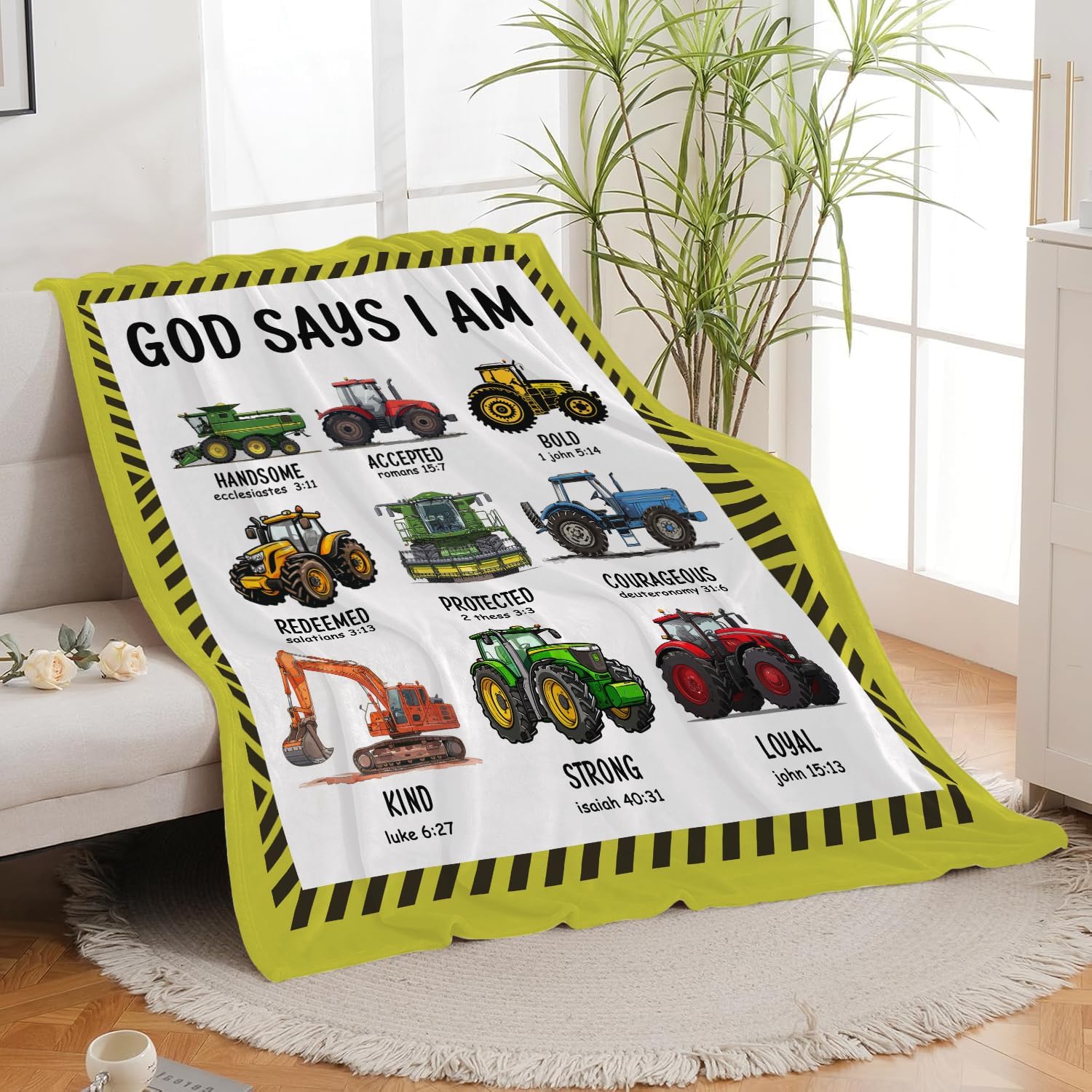 Tractor Throw Blanket Farm Tractor Stuff Gifts for Kids Girls Boys Adults Women Man Soft Cozy Warm Plush Fluffy Fuzzy Fleece Blanket Decor 50''X60''