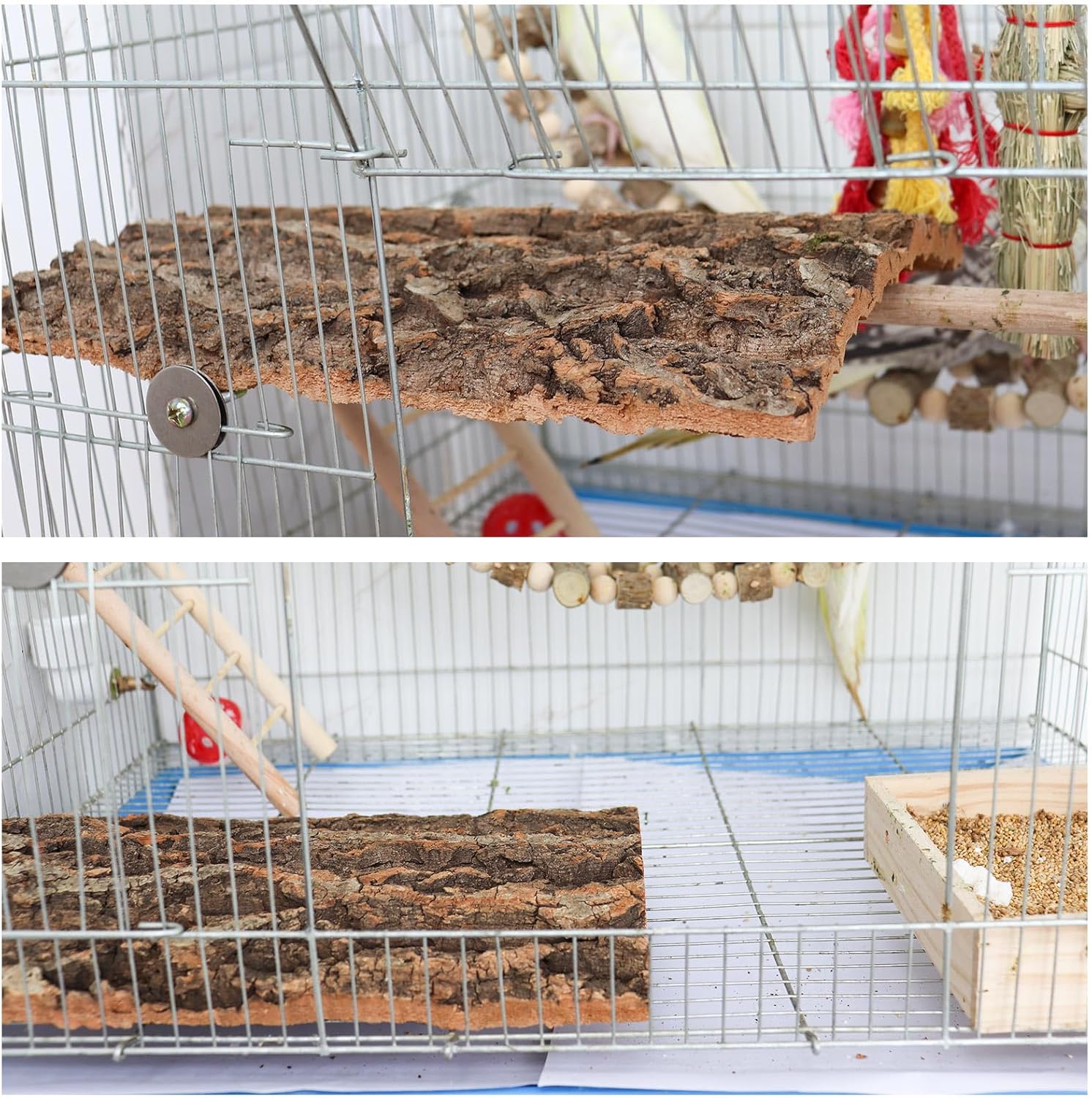 4 Pack Natural Cork Bark Bird Perch Stand, 15.7 × 11.8 inch Parrot Chewing Toys, Birdcage Background Decor Accessories, Bark Toy for Budgie Parakeet Cockatiel Lovebirds Conures Hamster Guinea Pig Rat