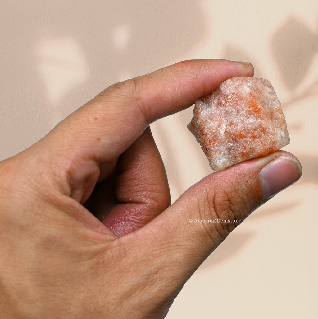 Amazing Gemstone 2 Pieces Sunstone Raw Crystals and Healing Stones, Natural Rocks for Tumbling and DIY Raw Stones and Crystals