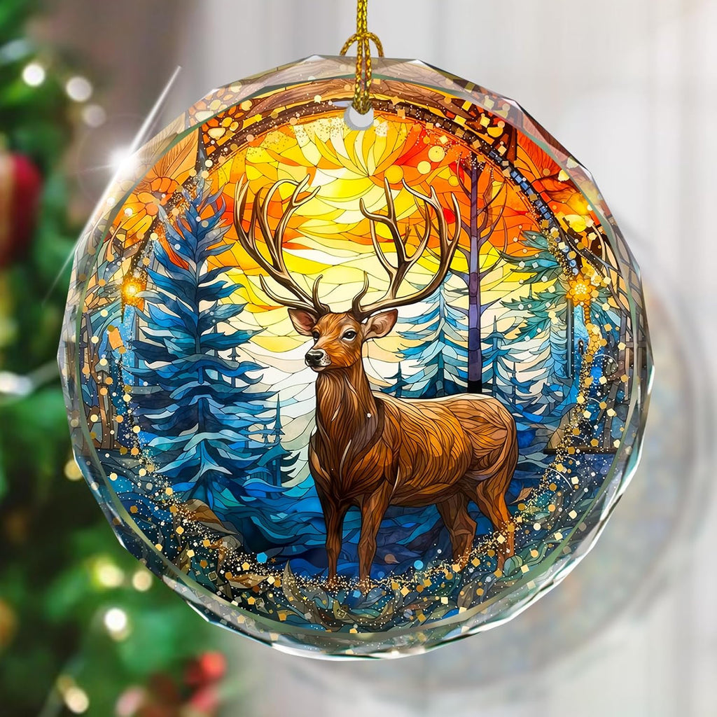 Stained Glass Deer Ornament - Christmas Tree Decor, Gift Exchange Present