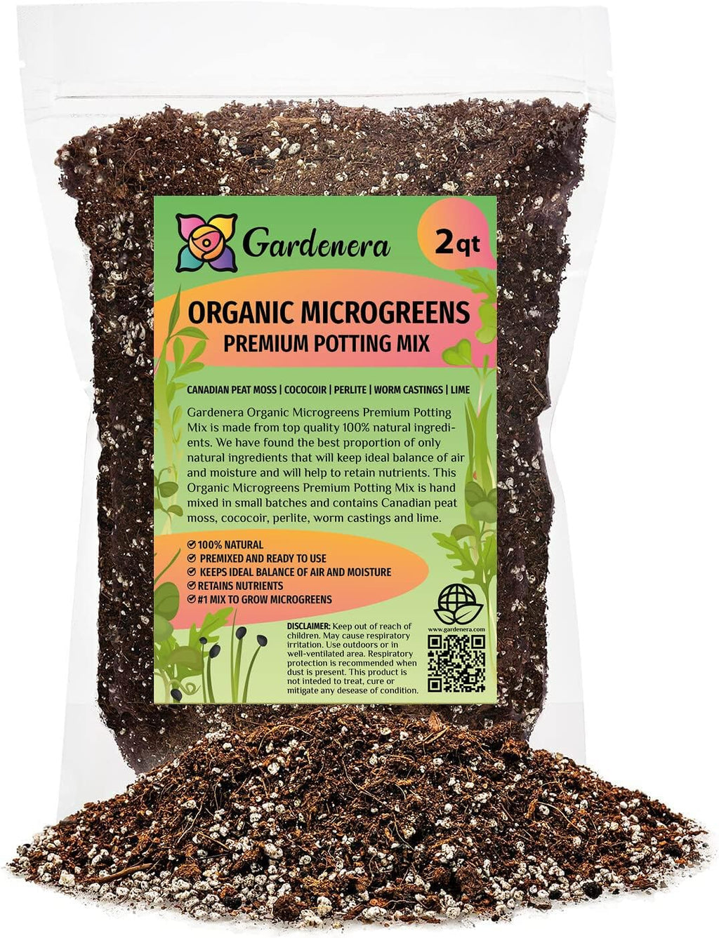 100% Natural Organic Microgreens Premium Potting Mix by Gardenera: Ideal Balance of Air, Moisture, and Nutrients - 2 Quart
