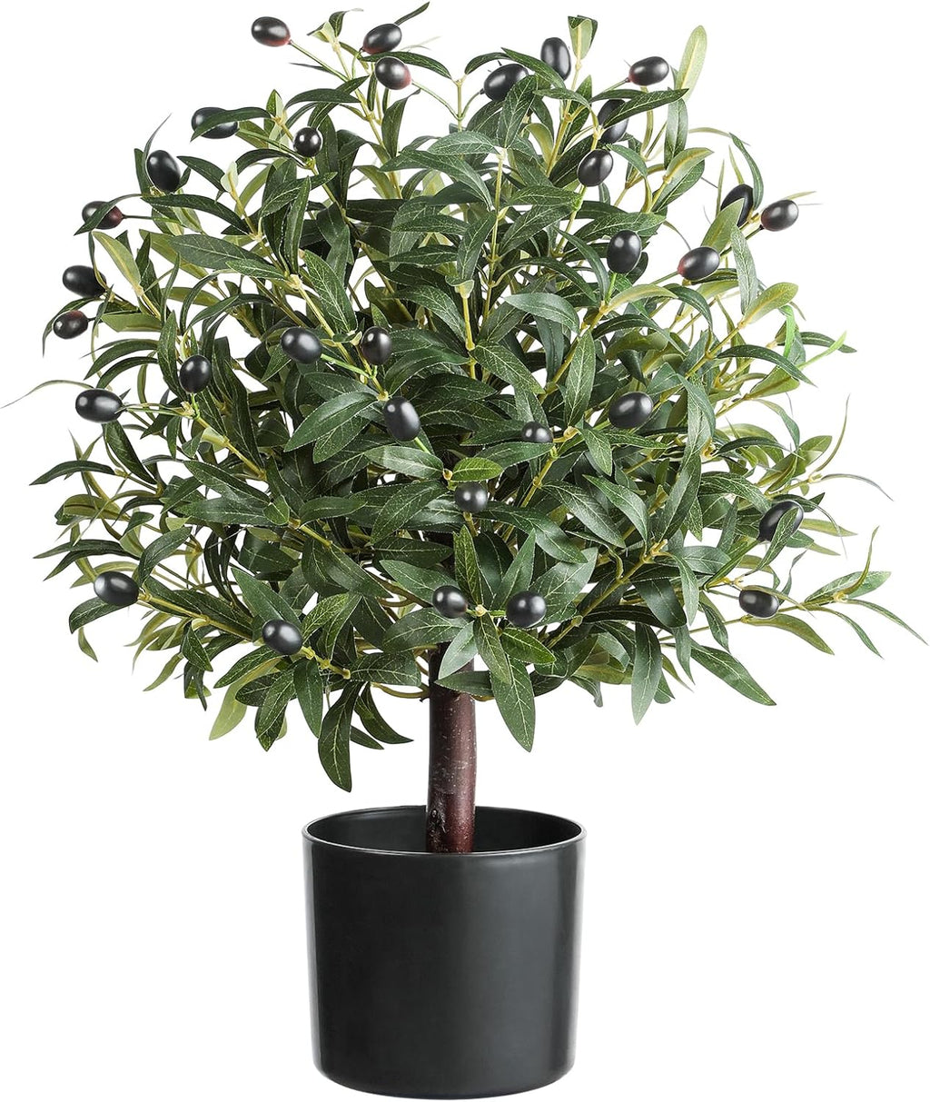 25" Tall Artificial Olive Topiary Ball Tree with Leaves and Fruits, Olive Boxwood Topiary Ball Potted Bushes UV Resistant Potted Plants for Indoor Outdoor Home Garden