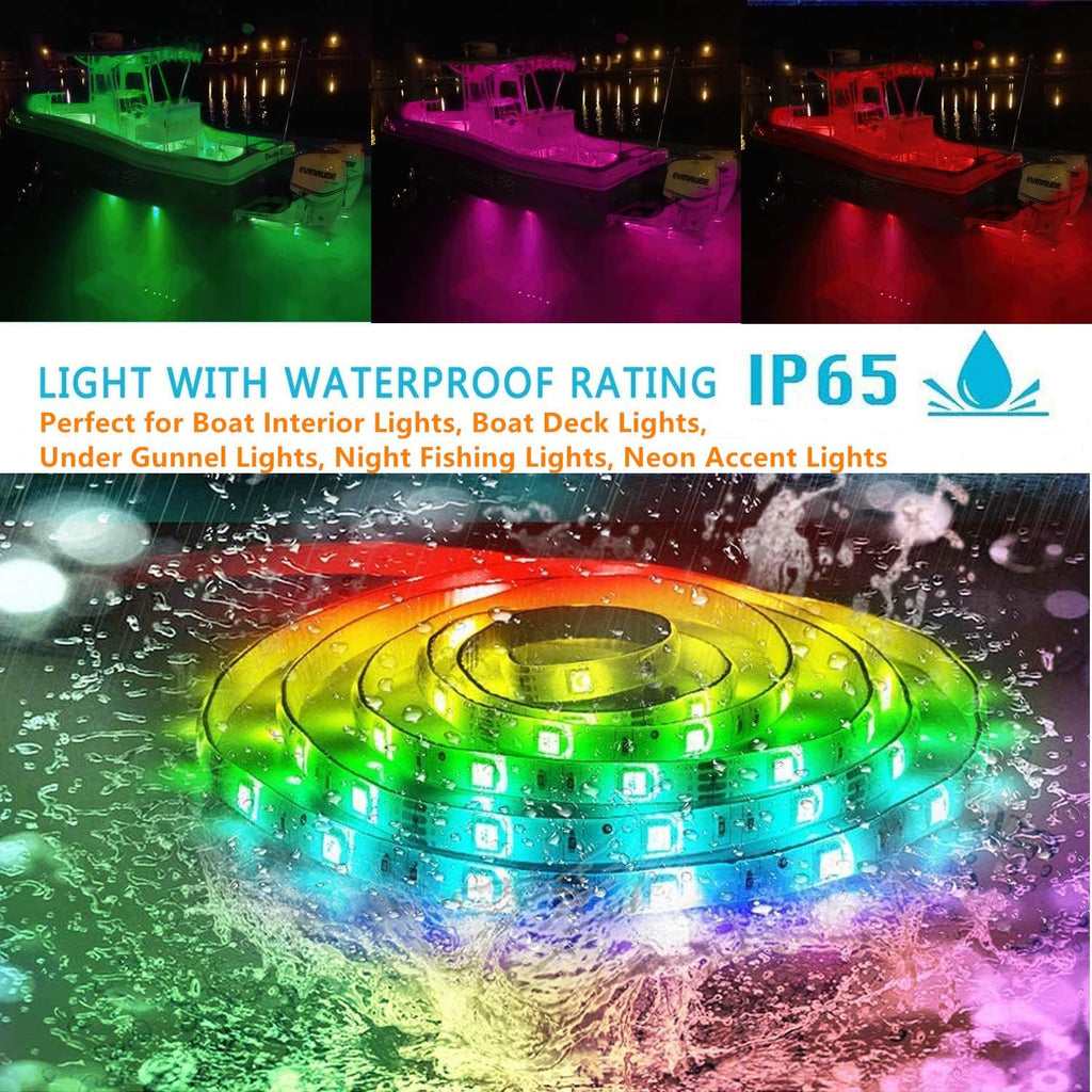 LED Boat Strip Lights, 50FT Multi-Color Marine Pontoon Led Lights, Waterproof Boat Interior Light, Under Gunnel Lights, Boat Deck Light, Night Fishing Lights for Pontoon Fishing Bass Yacht