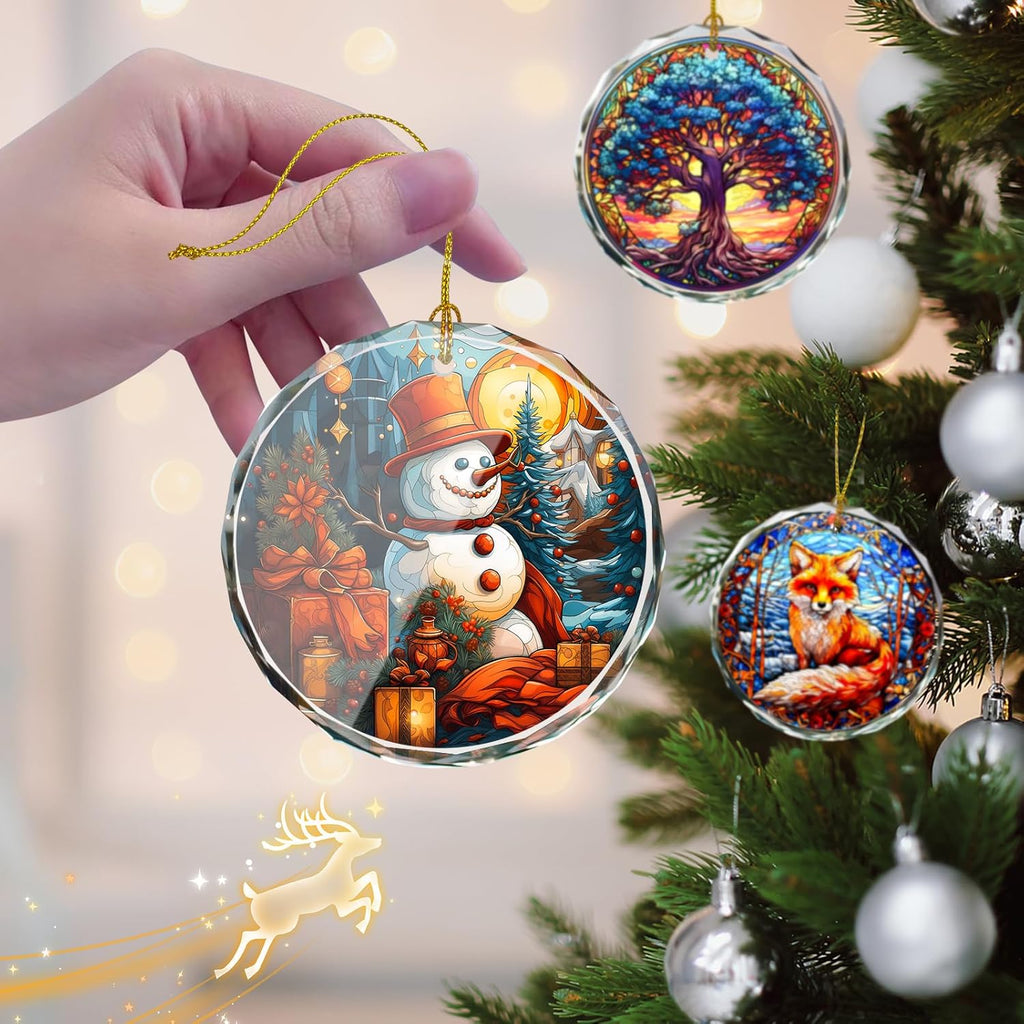 Stained Glass Snowman Ornament - Christmas Tree Decoration, Gift for Holidays