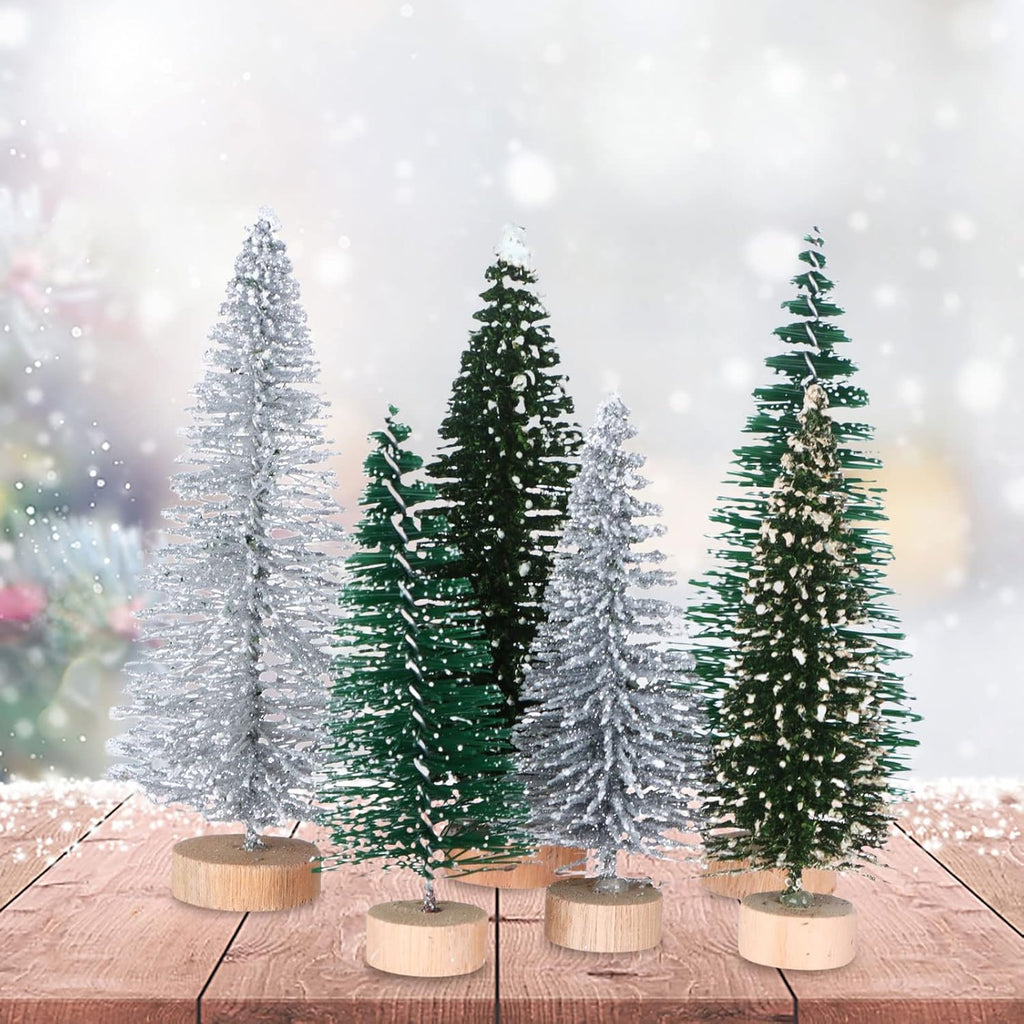 18Pcs Miniature Pine Trees Sisal Trees with Wood Base Christmas Tree Set Tabletop Trees for Miniature Scenes, Christmas Crafting and Designing, Mixed Size