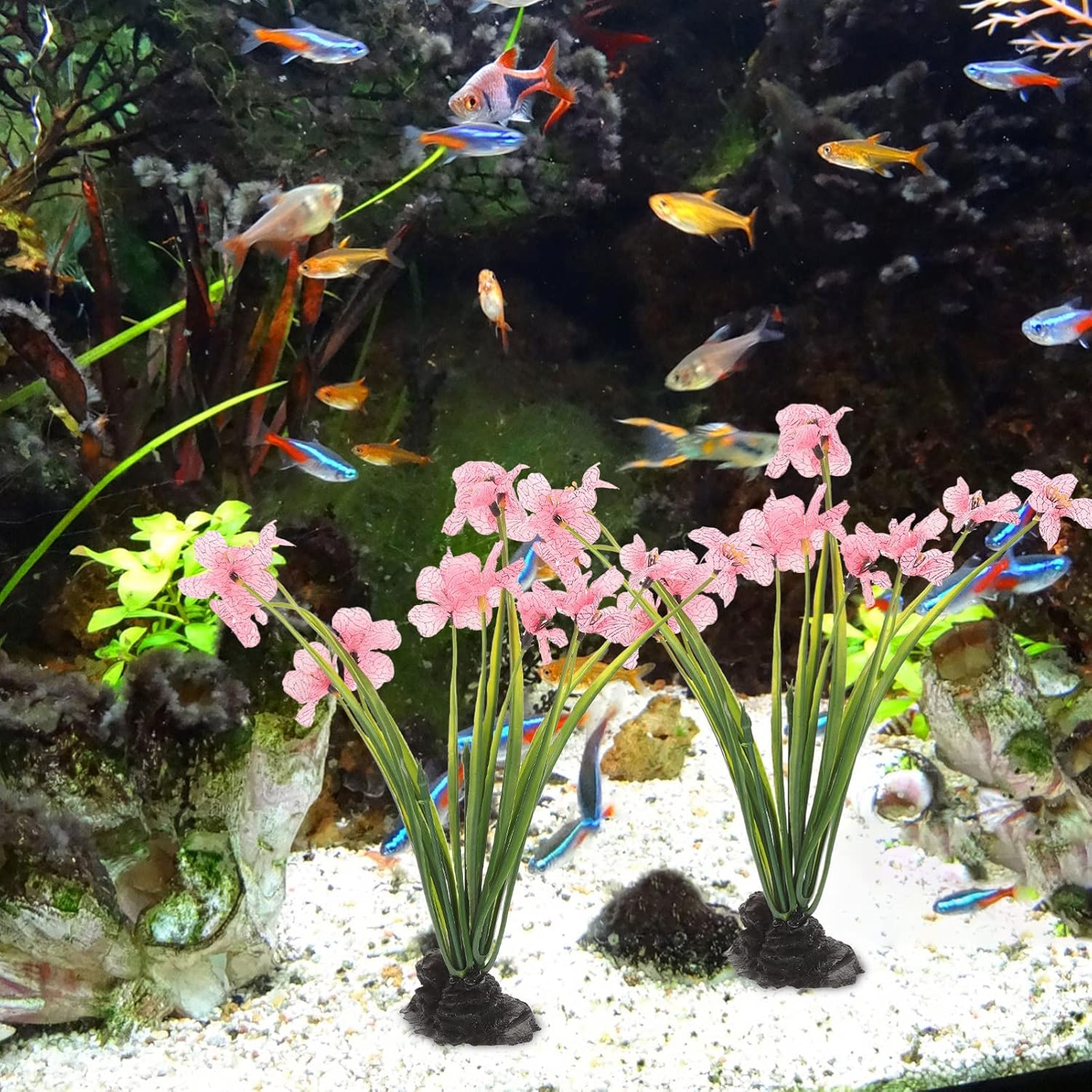 CLISPEED 2Pcs Fish Tank Decorations Realistic Plastic Plants Aquarium Artificial Aquatic Plant for Fish Tank Landscaping Aquarium Decoration (Pink)