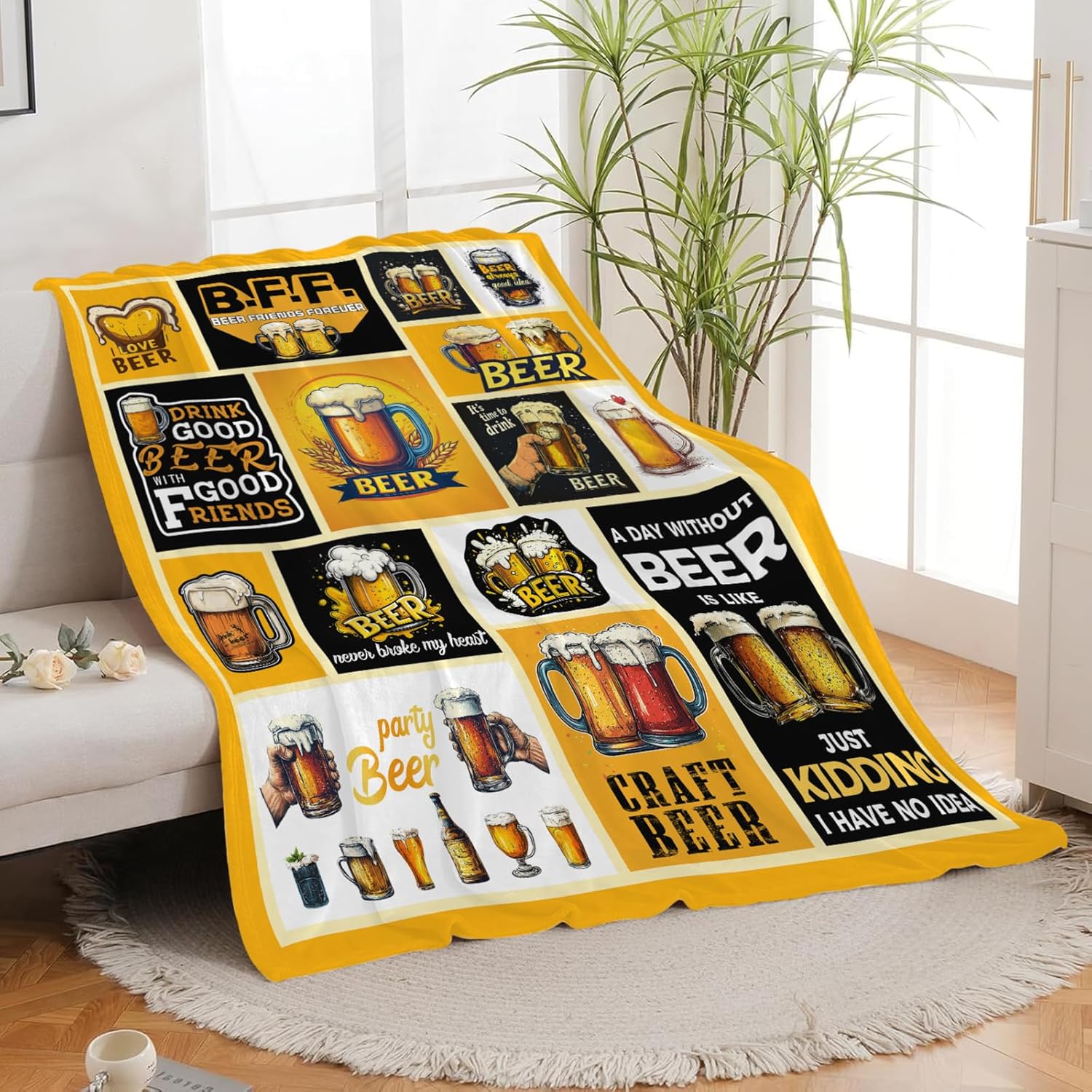 Beer Blanket Drink Beer Throw Blanket Gifts for Adults Women Man Super Soft Cozy Plush Fluffy Fuzzy Fleece Blanket Decor 60''X80''
