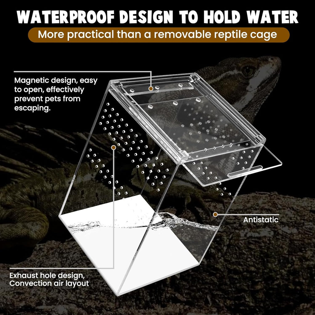 Jumping Spider Enclosure with Magnetic Button,6 * 6 * 8" Thickened Tarantula Reptile Enclosure，One-Piece Acrylic Reptile Terrariums for Spider,Praying Mantis,Tarantula,Snail,Isopod Enclosure