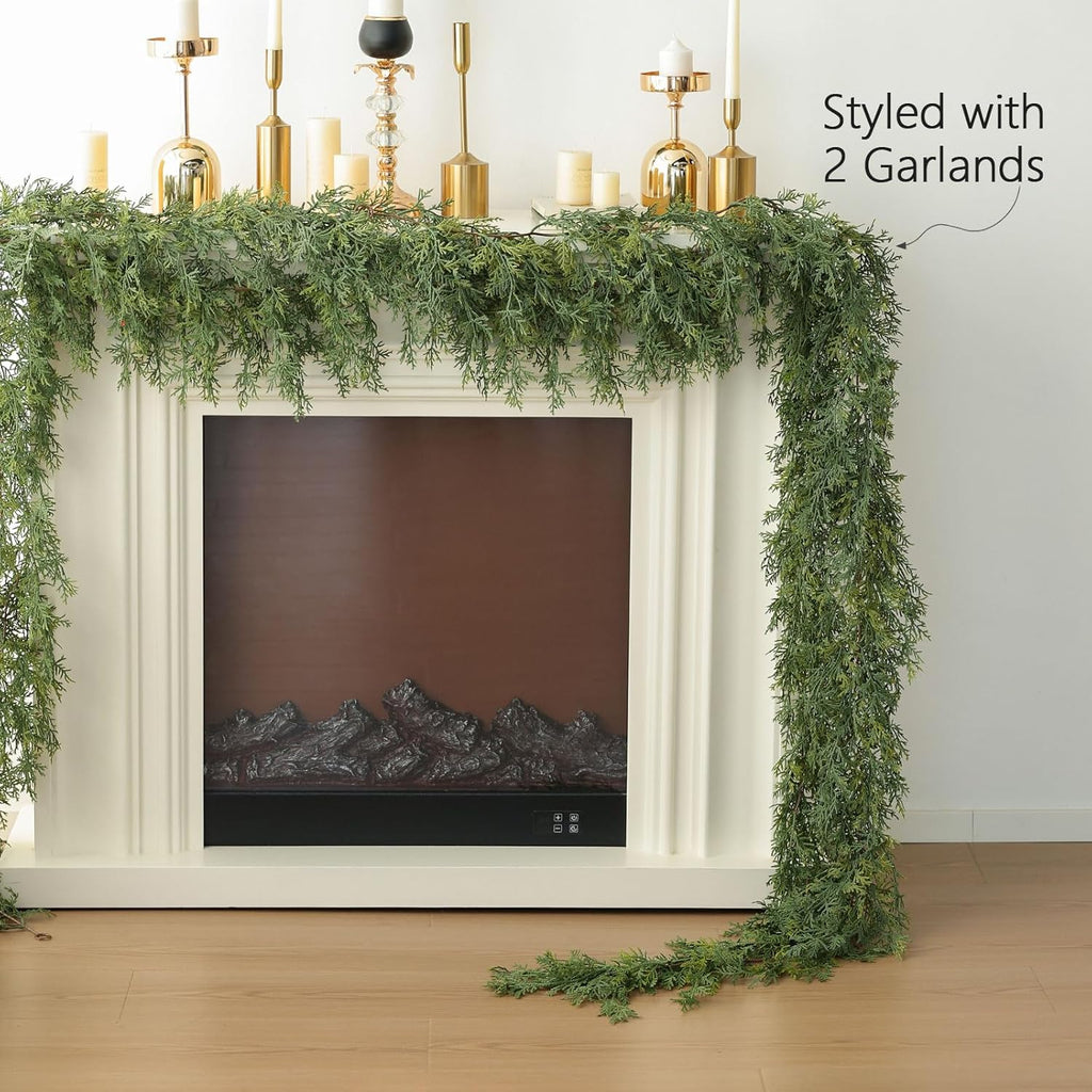MIZII Christmas Garlands 6 Feet Artificial Pine Garland Real Touch Green Pines Vine Faux Greenery Garland Christmas Decorations for Xmas Fireplace Mantle Home Decor Indoor Outdoor (Green Pine)