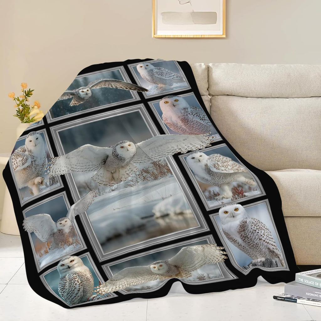 White Owl Throw Blanket White Owl Stuff Gifts for Kids Girls Boys Adults Women Men Soft Cozy Warm Plush Fluffy Fuzzy Fleece Blanket Decor 50''X60''