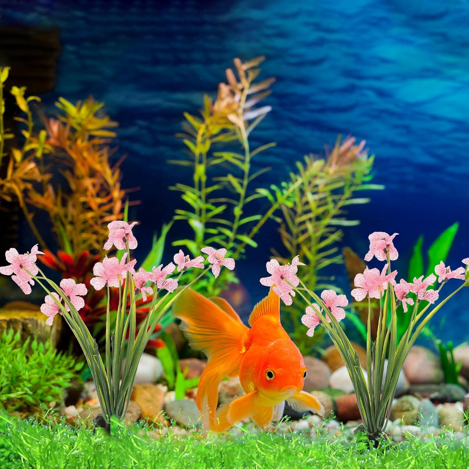 Veemoon 2 Pcs Silk Fish Tank Plants,8. 25 Inch Artificial Aquarium Plants Desktop Aquarium Accessories for Fish Tank Reptiles Habitat Decorations