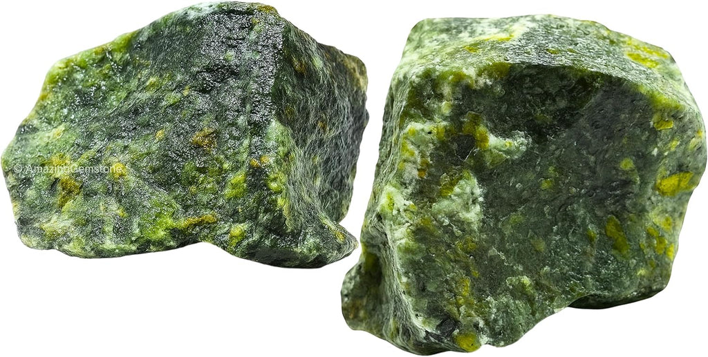 Amazing Gemstone Green Jade Raw Crystals and Healing Stones, Natural Rocks for Tumbling - DIY Raw Stones and Crystals, 2 Pieces