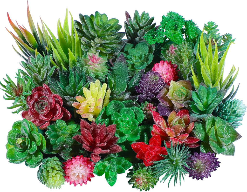 WILLBOND 38 Pcs Christmas Mini Artificial Succulents Small Fake Succulent Plants Faux Assorted Unpotted Realistic Plastic Flowers Picks Stem for DIY Crafting Greenery Garden Home Decor(Flocked)