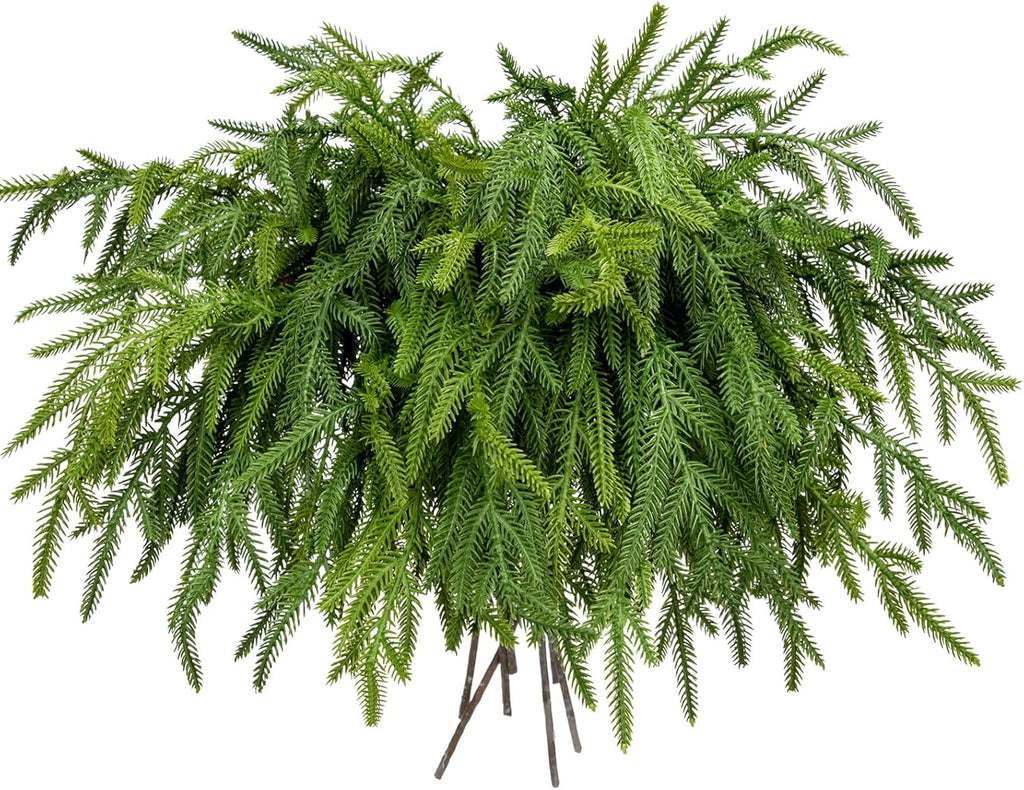 Briful 12PCS Christmas Norfolk Pine Branches Real Touch Norfolk Pine Stems DIY Crafts Artificial Christmas Norfolk Pine Branches for Xmas Garland Wreaths Indoor Outdoor Decor(22.5 Inches)