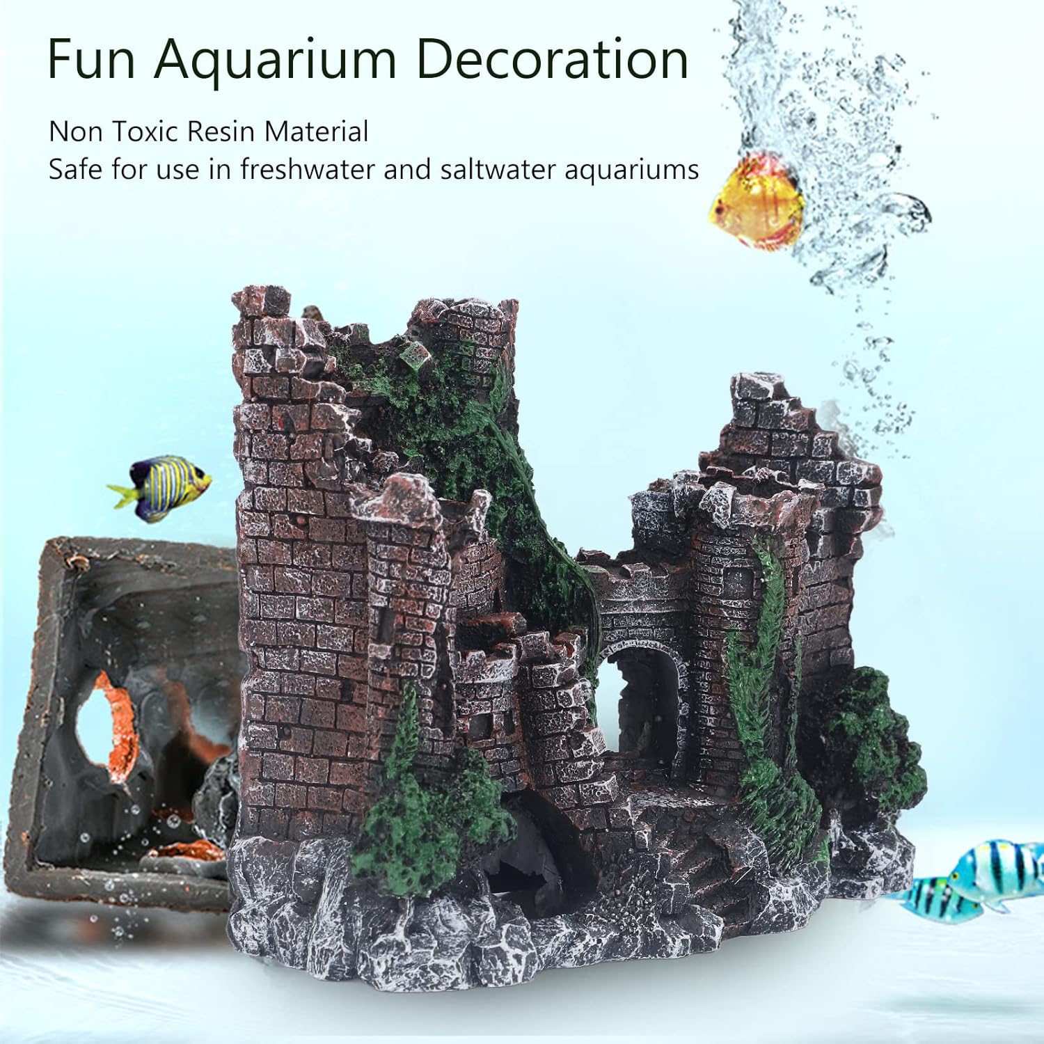 Aquarium Castle Decoration, Fish Castle Ornament, Lifelike Fish House with Hideout, for Saltwater Freshwater Aquariums, Simulation Decoration