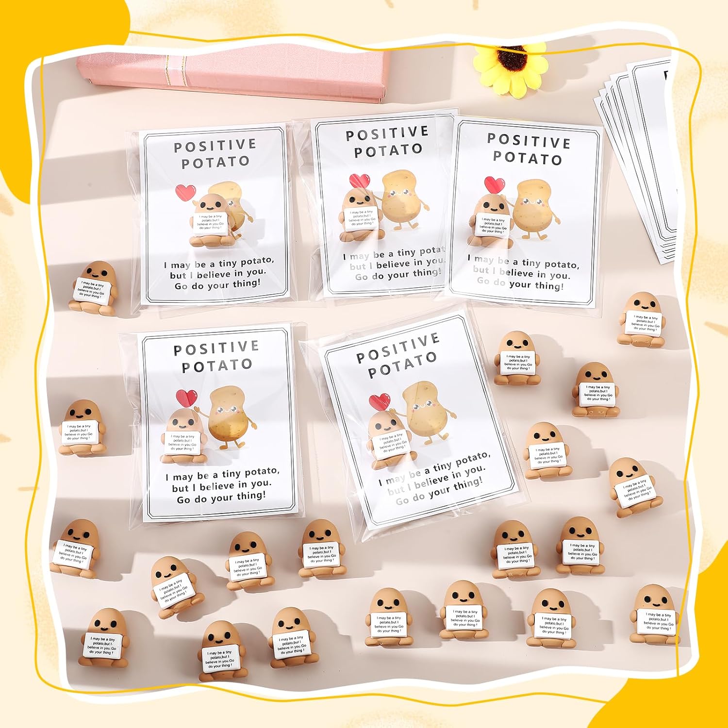 Gejoy 150 Pcs Positive Potato Gift Set Include 50 Mini Rubber Potato 50 Motivational Card 50 Bags Motivational Emotional Support Gifts for Employee Coworker Staff Teacher Team Friends