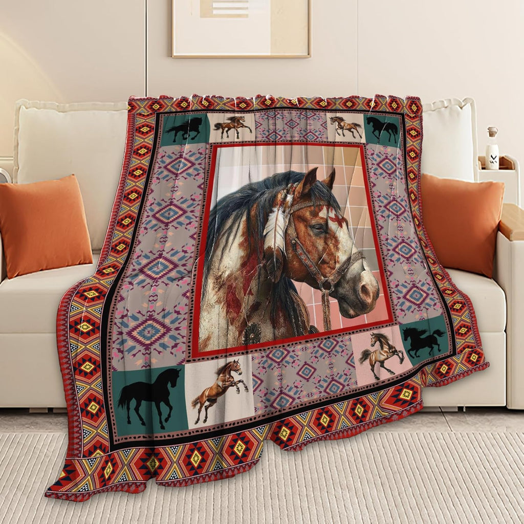Horse Throw Blanket Horse Stuff Gifts for Kids Girls Boys Adults Women Men Soft Cozy Warm Plush Fluffy Fuzzy Fleece Blanket Decor 50''X60''