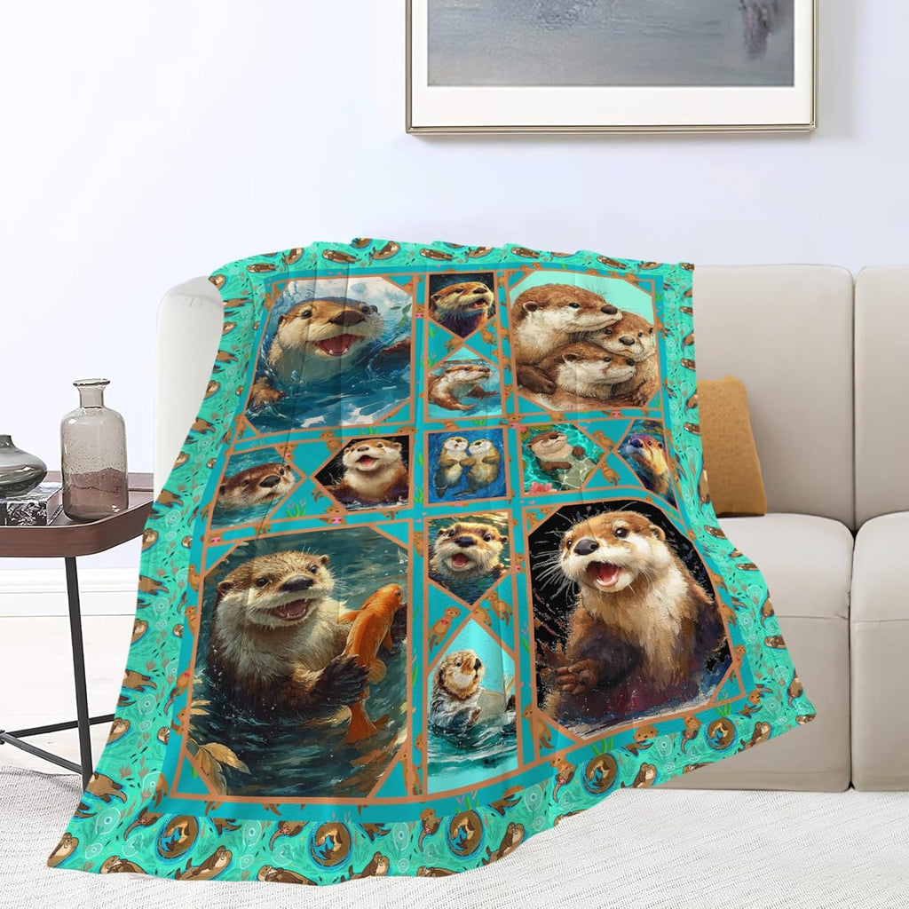 Otter Throw Blanket Otter Stuff Gifts for Kids Girls Boys Adults Women Men Soft Cozy Warm Plush Fluffy Fuzzy Fleece Blanket Decor 40''X50''