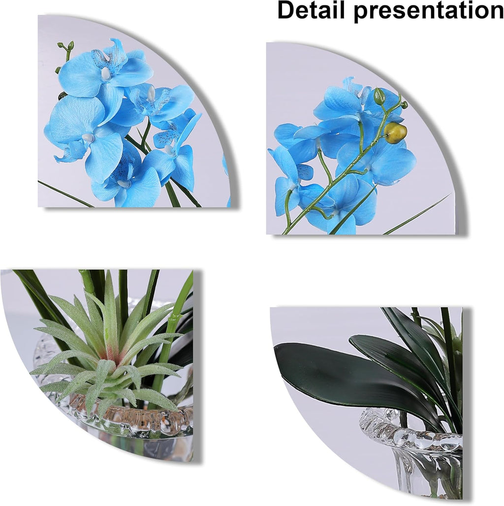 Jusdreen Artificial Blue Orchid in Glass Vase, Realistic Phalaenopsis Arrangement with Potting for Home Office Table Decor, 14.5 Inch Orchid Centerpiece