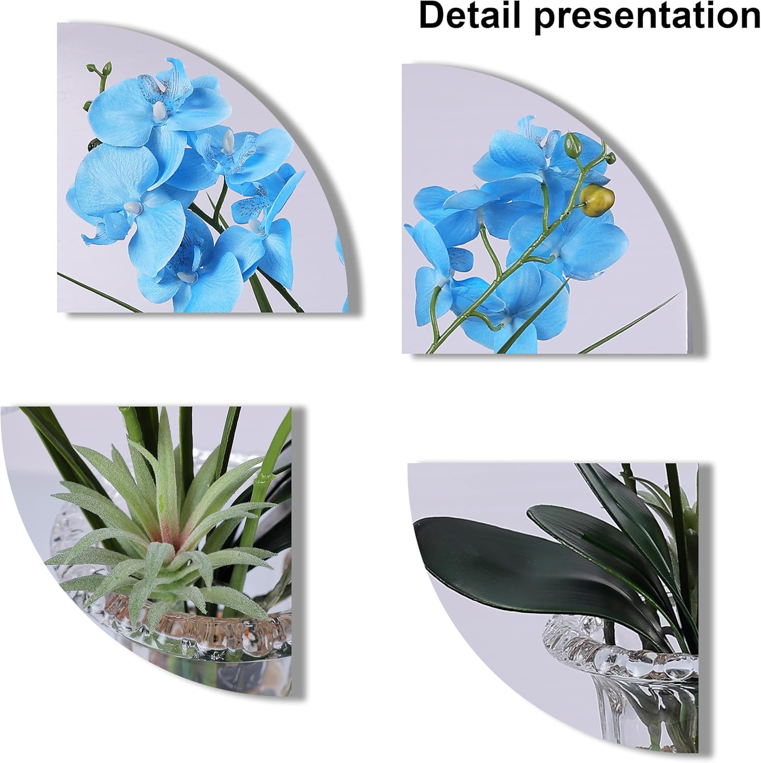 Jusdreen Artificial Blue Orchid in Glass Vase, Realistic Phalaenopsis Arrangement with Potting for Home Office Table Decor, 14.5 Inch Orchid Centerpiece