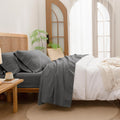 BESTOUCH Sheet Set 100% Washed Cotton Linen Feel Super Soft Comfortable Chic Lightweight 4 Pcs Home Bedding Set Solid Dark Grey Cal King