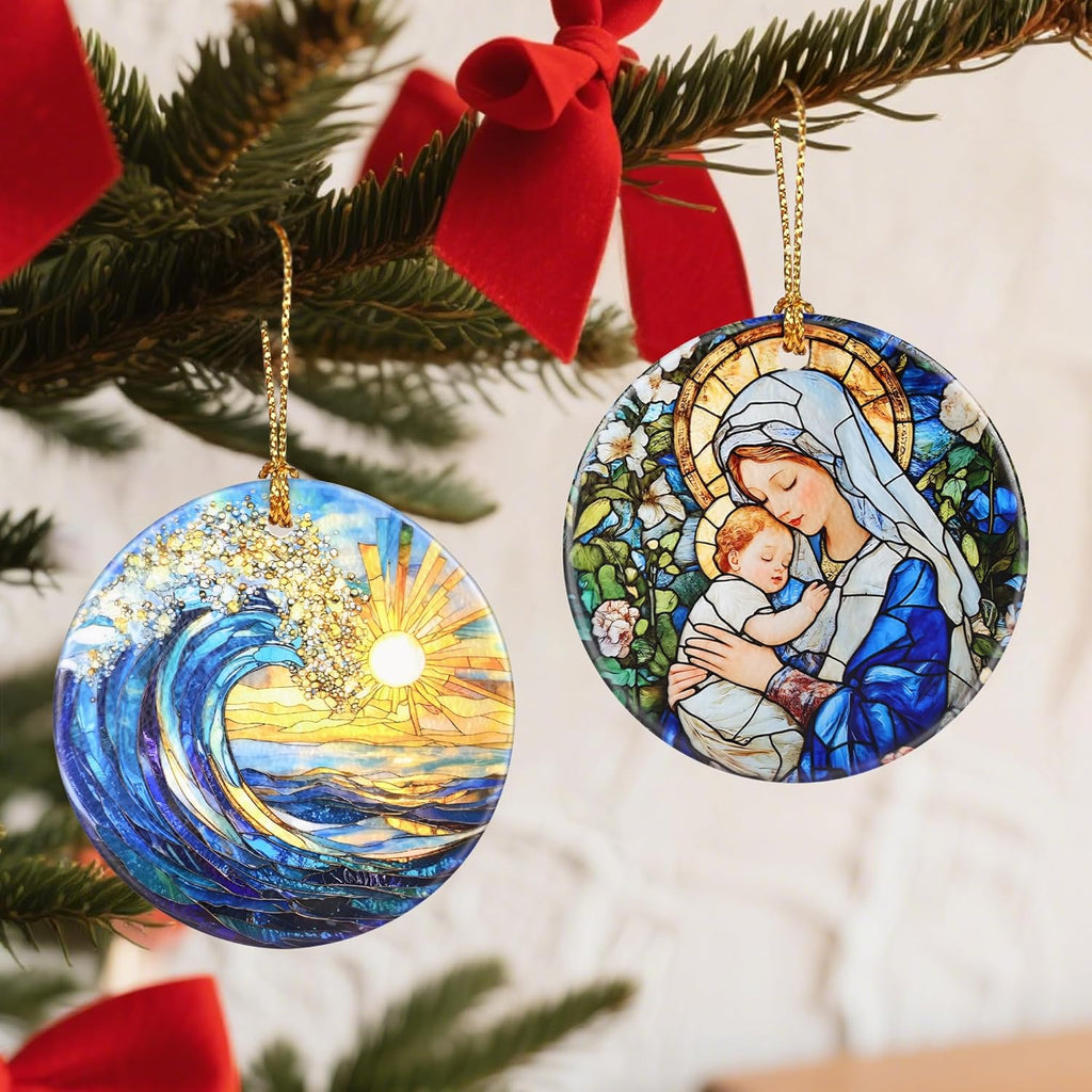 Christmas Ornaments, 2.8 Inch Ceramic Religious Ornament, Christmas Tree Ornaments, Xmas Decorations, Holiday Decorations, Christian Gifts, Religious Gift, Holiday Party Gifts, and Xmas Gift Ideas