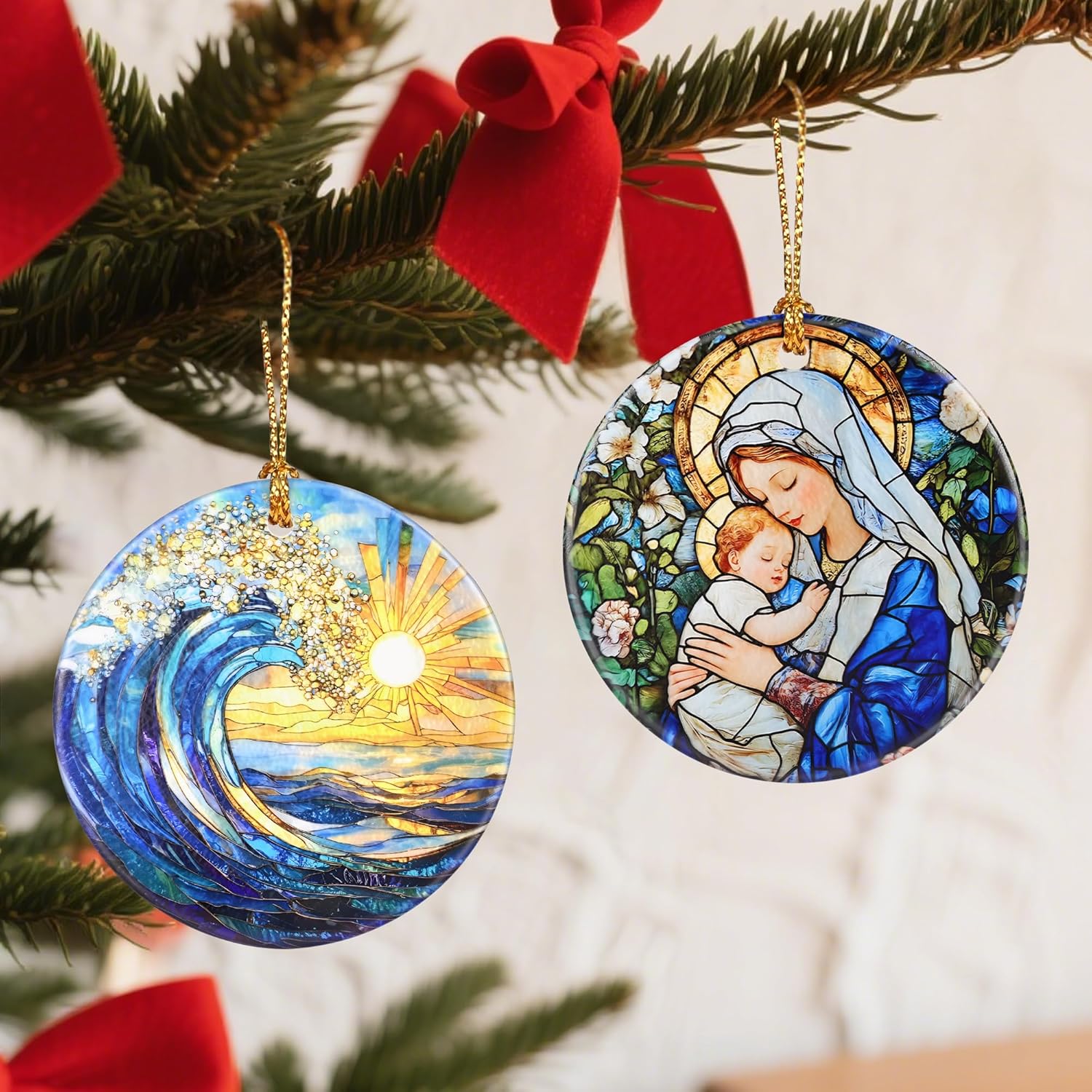 Christmas Ornaments, 2.8 Inch Ceramic Religious Ornament, Christmas Tree Ornaments, Xmas Decorations, Holiday Decorations, Christian Gifts, Religious Gift, Holiday Party Gifts, and Xmas Gift Ideas