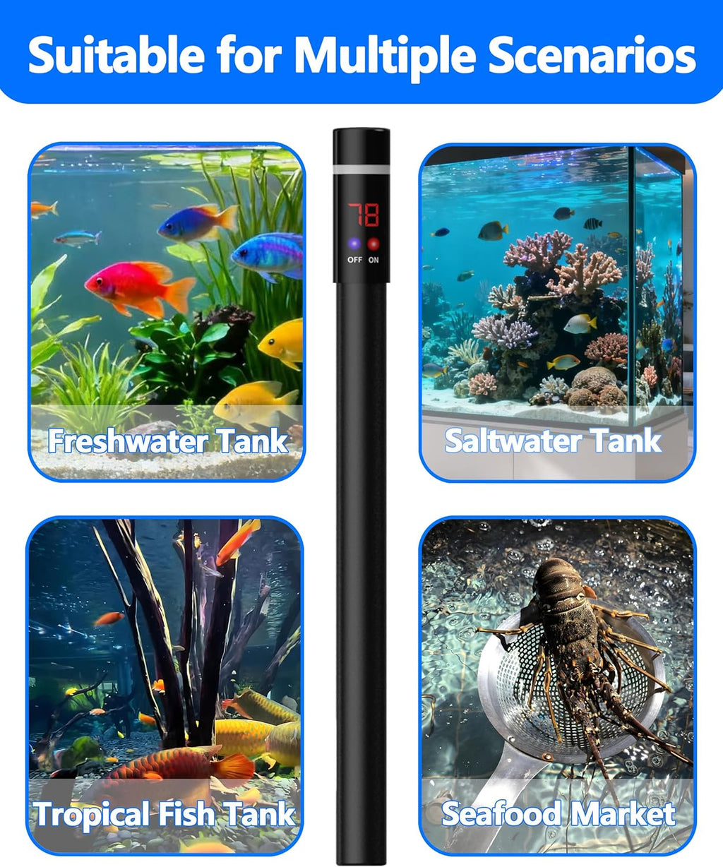 300W Titanium Aquarium Heater with LED Digital Display & External Controller – Submersible Fish Tank Heater, Precise ±1.8℉, IP68 Waterproof, for 30-65 Gallon Freshwater & Saltwater Tanks