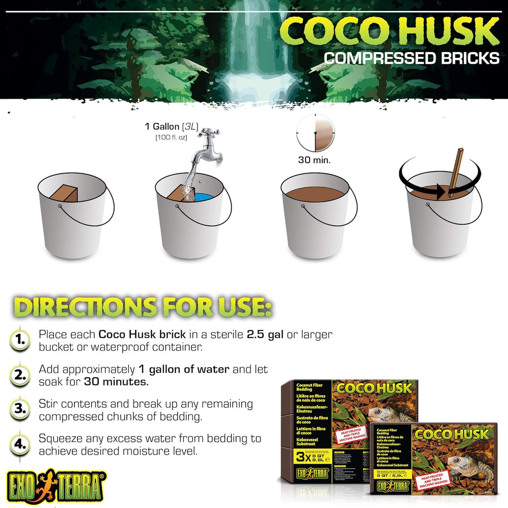 Exo Terra Coco Husk Terrarium Substrate, 8-Quart (Pack of 3)