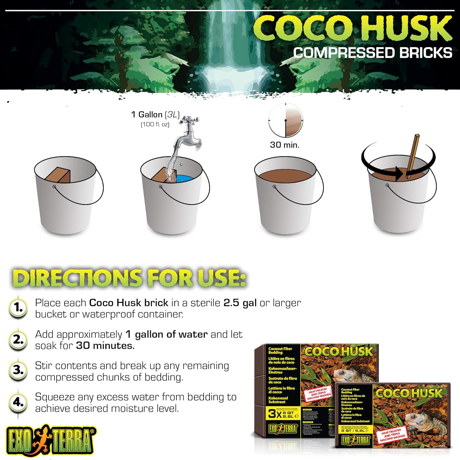 Exo Terra Coco Husk Terrarium Substrate, 8-Quart (Pack of 3)