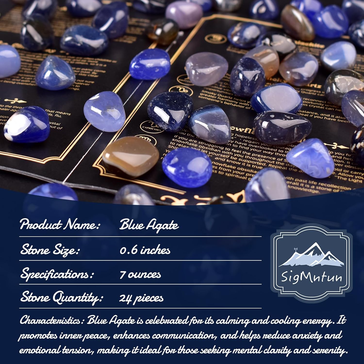 Blue Agate Healing Crystal Stone Set - 24 Pieces, 0.6" Natural & Polished Stones for Healing, Meditation, Reiki, Chakra, Crafting & Decoration