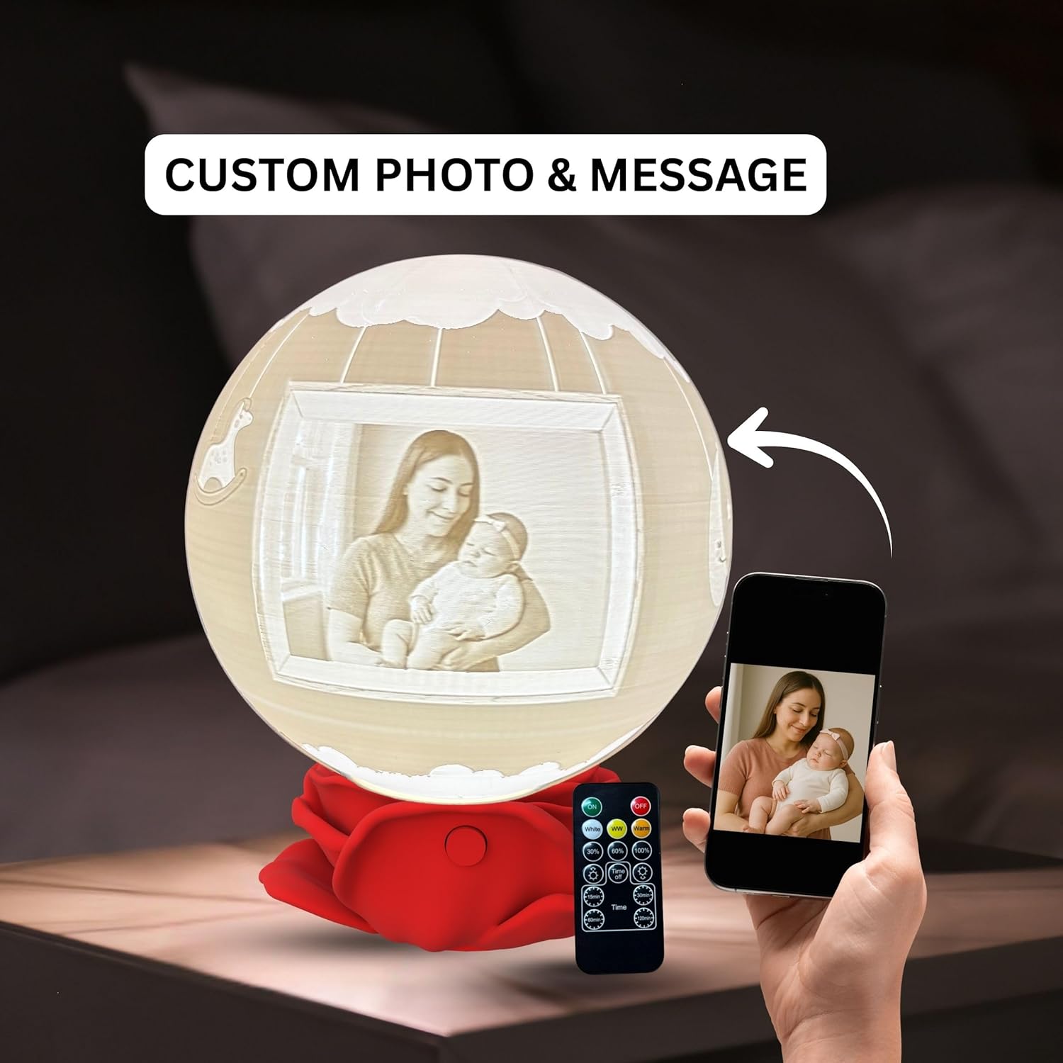 Baby Girl Moon Lamp – Personalized “It’s a Girl” Custom Moon Light with Text & Photo | Newborn Nursery Night Light | Custom Baby Shower, Birth Announcement Gift Keepsake, Baby Girl Decor